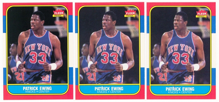 1986-87 Fleer Basketball #32 Patrick Ewing Rookie Card - Lot Of (3)